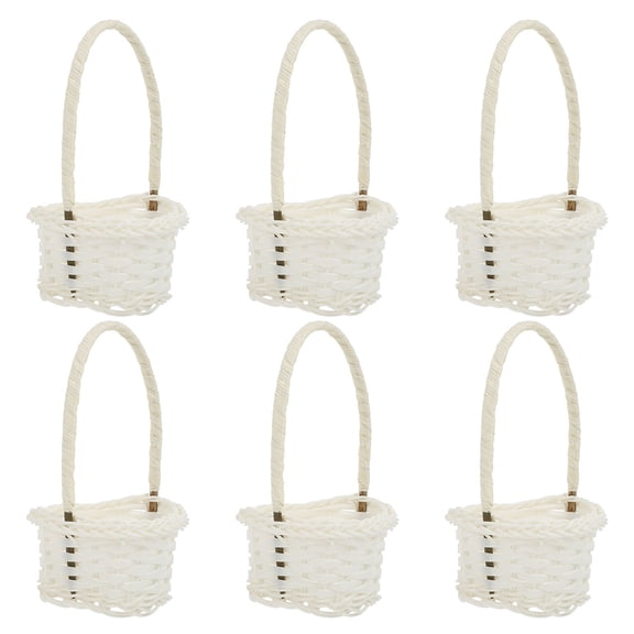 LITINKIMI 6Pcs White Country Style Woven Basket Plastic Rattan Picnic and Storage Basket