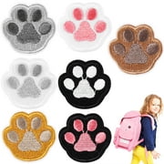 LITINKIMI 7-Piece Assorted Color Paw Print Iron- Polyester Patches for Clothes, Backpacks, Jeans, and More