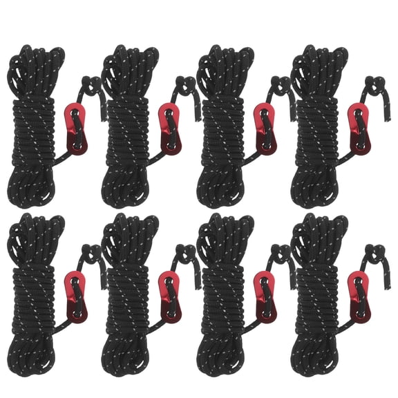 LITINKIMI 8Pcs Adjustable Black Camping Tent Guy Rope with Reflective Safety Cord and Weatherproof Material