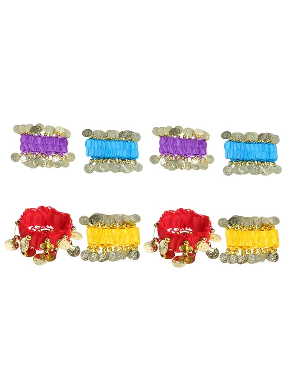 8pcs Boho Coin Bracelets with Coins Golden Acrylic Fibers