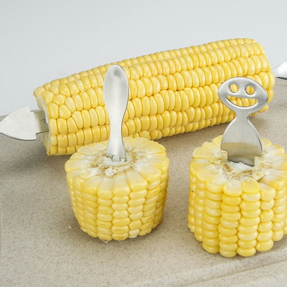 LITINKIMI 8pcs Stainless Steel Fruit Forks Two Tine Bbq Corn Picks for Cake