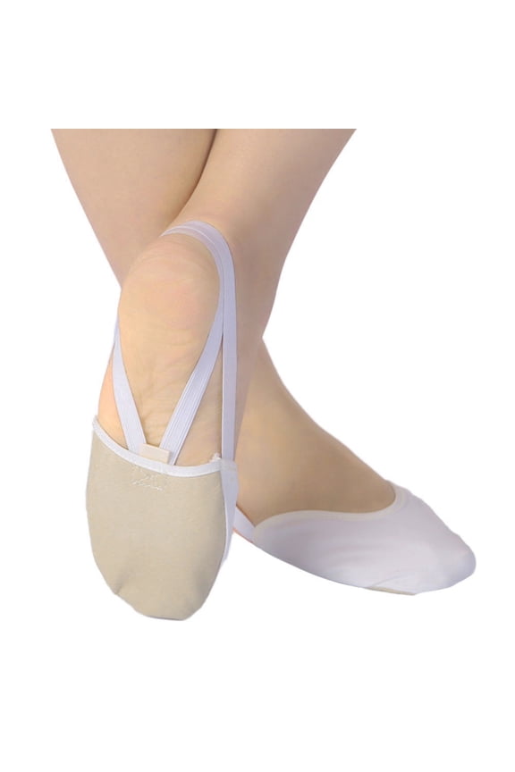Beige Dance Half Sole Shoes with Canvas Upper and Double Elastic Straps for Comfortable Fit