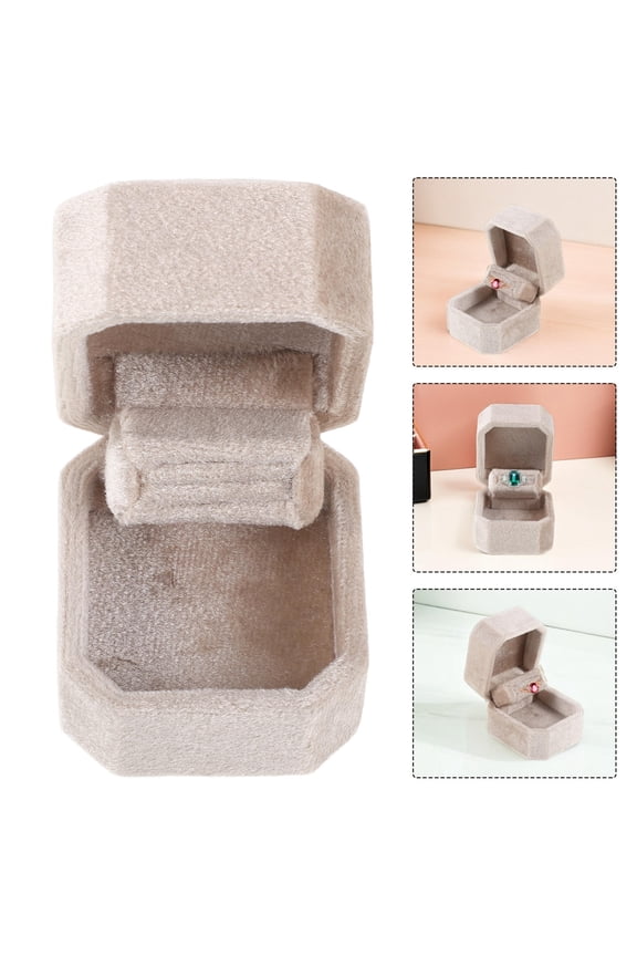 Beige Velvet Ring Case with Double Opening for Engagements and Romantic Ring Presentation