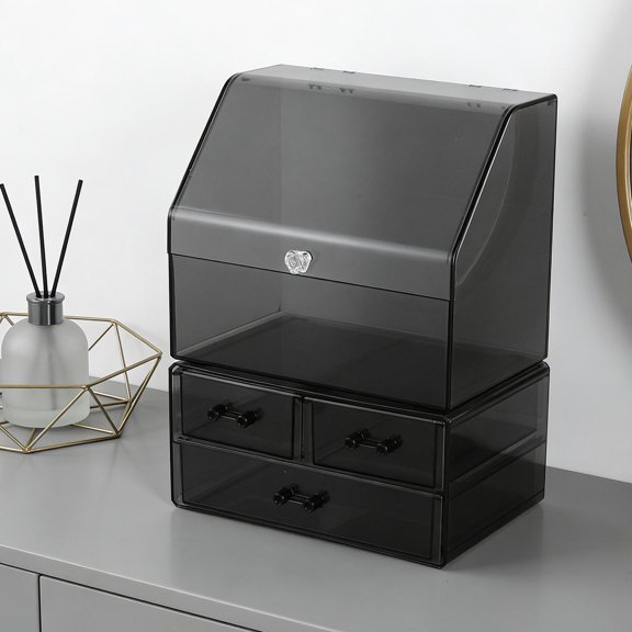 LITINKIMI Black Multilayer Dressing Table Storage Rack with Transparent Drawers for Skincare Organization