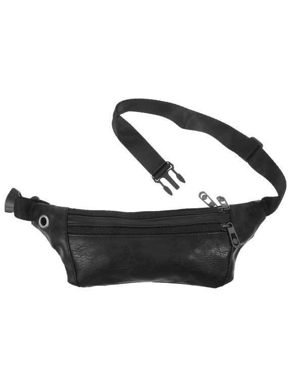Black Waist Bag with Front Earphone Hole Adjustable Strap Portable Chest Pouch