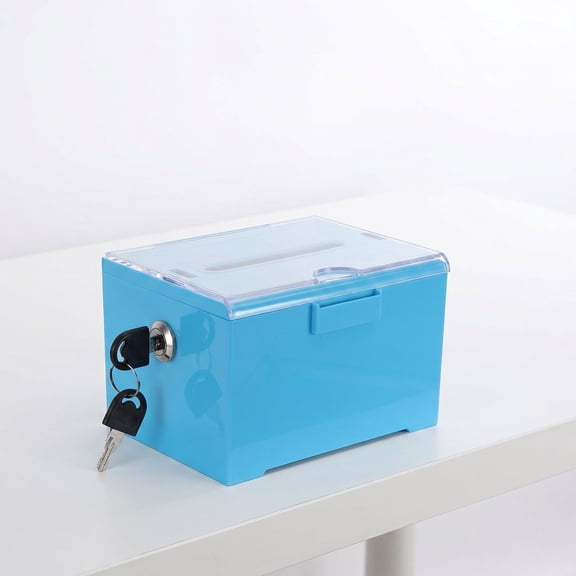 LITINKIMI Blue Acrylic Suggestion Box with Lock for Office Ballot Collection and Feedback Secure Storage