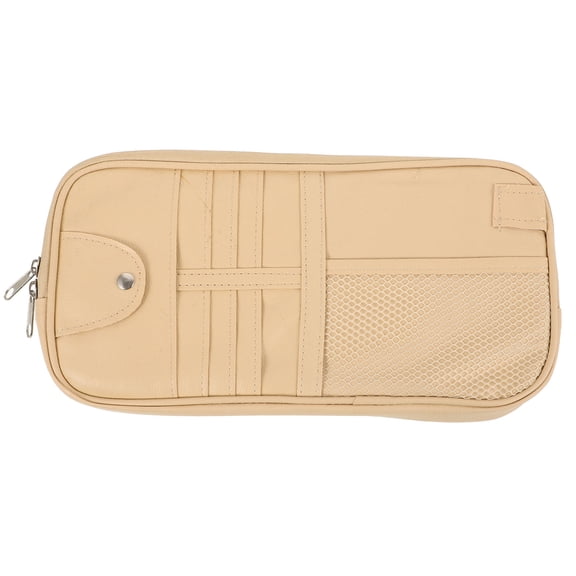 LITINKIMI Car Registration And Insurance Holder Car Sun Visor Organizer Khaki PU Storage For Driving 1Pcs Back to School