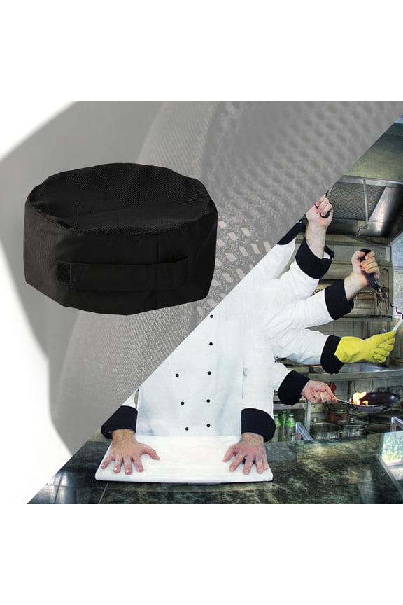 Black Chefs Hat Adjustable Strap Catering Skull Cap Comfortable Wear