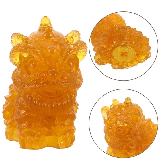 LITINKIMI Chinese Lion Figurine Home Decor Yellow Crystal Animal Statue for Feng Shui Good Fortune and Elegant Display