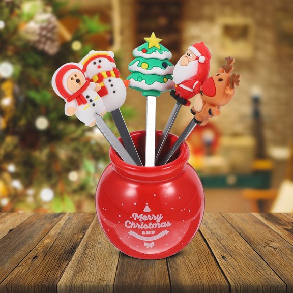 LITINKIMI Christmas Dessert Forks with Ceramic Base Stainless Steel Set