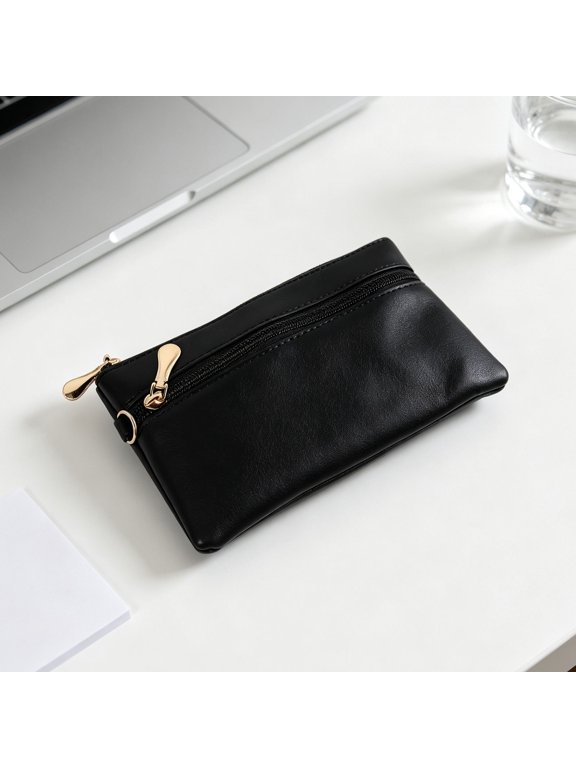 Stylish Black PU Cash Envelope Wallet for Home with Multifunctional Storage