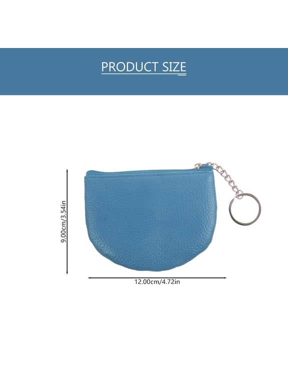 Compact PU Purse for Women, Mini Key Wallet with Zipper Closure and Keychain for Small Items