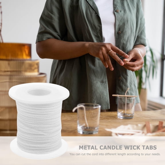 LITINKIMI Cotton Candle Wick Spool White Braided for Candle Making with Metal Tabs