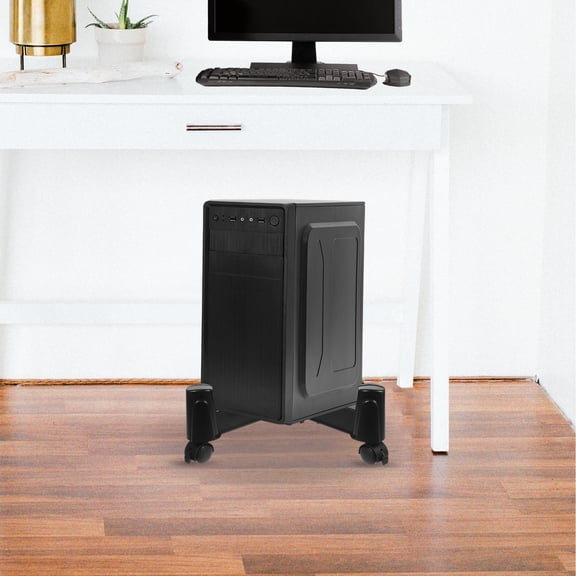 LITINKIMI Desktop CPU Stand Black Plastic Computer Frame Bracket with Movable Wheels for Home