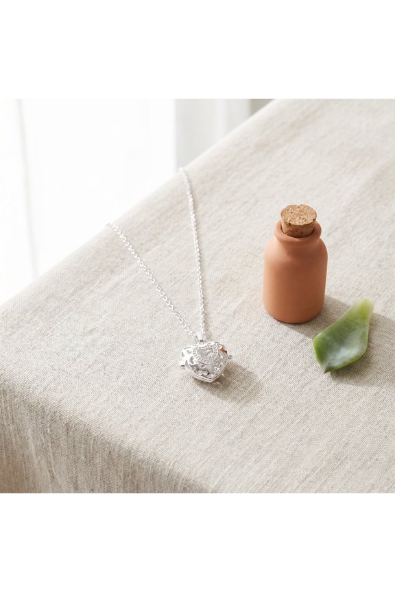 Stylish Diffuser Locket Necklace with Hollow Front Shell Design, Premium Alloy and Sparkling Rhinestones
