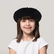 LITINKIMI Girls Black Wool Beret Hat 1-Pack Stylish Outdoor Beach Cap for