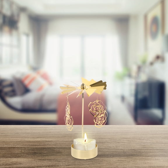 LITINKIMI Golden Rotating Carousel Candle Holder Metal Tea Light Stand Romantic Table Centerpiece for Home