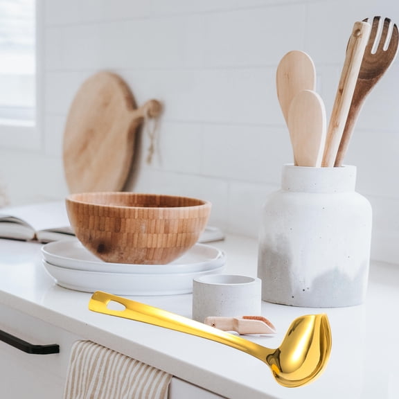 LITINKIMI Golden Stainless Steel Kitchen Sauce Ladle with Pouring Spout for Gravy and Oil