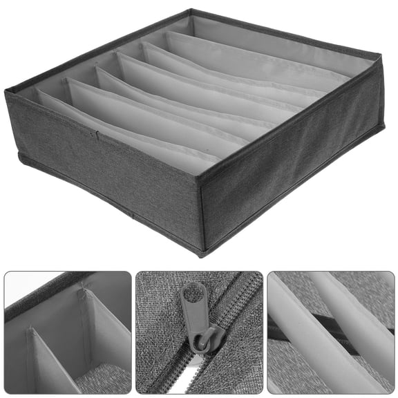 LITINKIMI Grey Linen Foldable 7-Compartment Bra Organizer Box for Closet