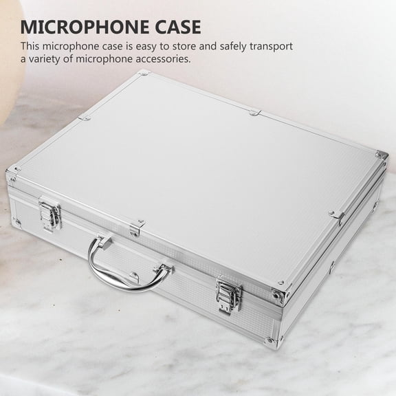 LITINKIMI Hard Box Microphone Storage Organizer White with Handle Protective Mic Carrier