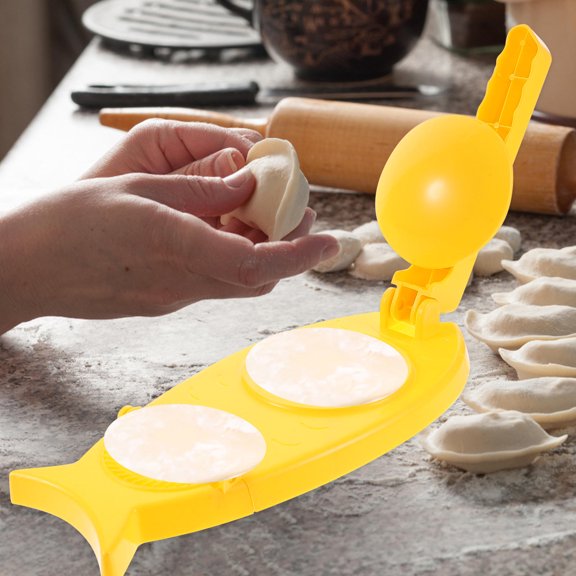 LITINKIMI Yellow PP Dumpling Press for Home, 2-in-1 Wrapper Maker, Ergonomic Handle