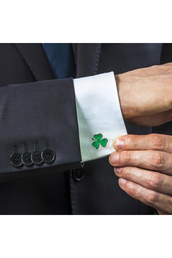 Irish Clover Style Cufflinks Green with Smooth Edges for Wedding Or Business