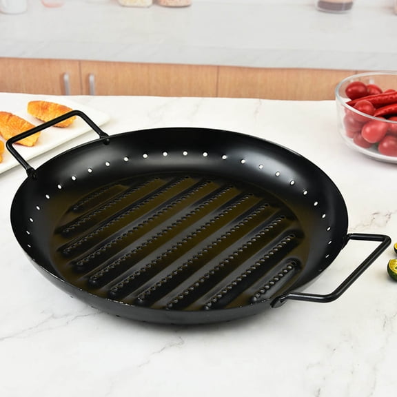LITINKIMI Iron Round Barbecue Plate Non Stick Grill Pan with Handles for Home Bbq