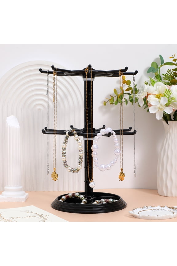 Jewelry Stand Organizer 2-Tier Rotating Necklace Organizer, Jewelry Keychain Display Tree, Easy Assembly for Malls Counter Dressing Table