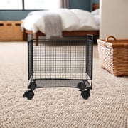 LITINKIMI Rolling Dirty Clothes Storage Basket, Black Medium Iron Laundry Cart