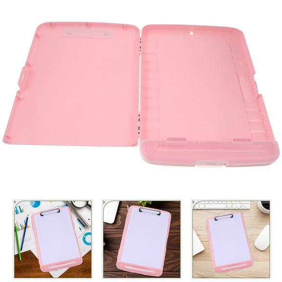 LITINKIMI Multi Function Pink Clipboard Storage Box for Document and Paper Organization