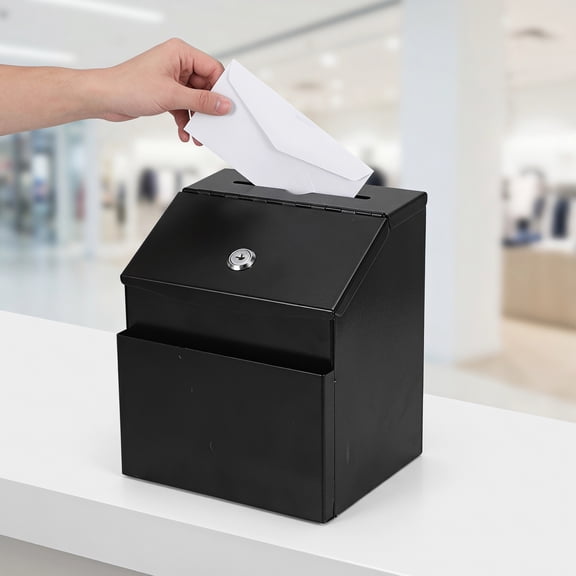 LITINKIMI Office Donation Box Black with Lock Slot for Voting Fundraising and Suggestion Use