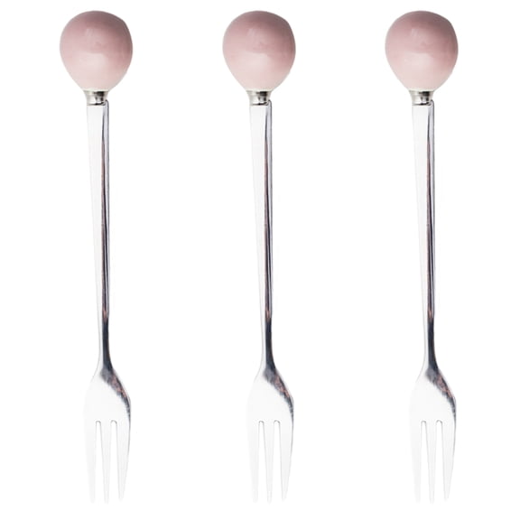 LITINKIMI Pink Ceramic Mini Fork Set with Ergonomic Stainless Steel Handle for Home Dessert Serving 6pcs