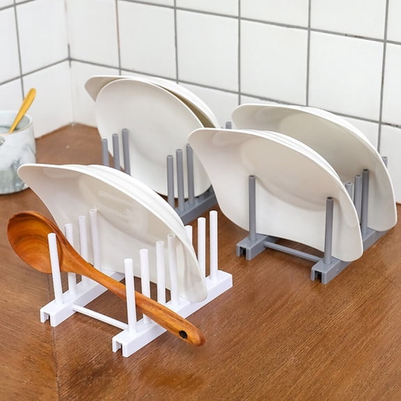 LITINKIMI Plastic Kitchen Storage Rack for Plates and Cups Grey Organizer Holder