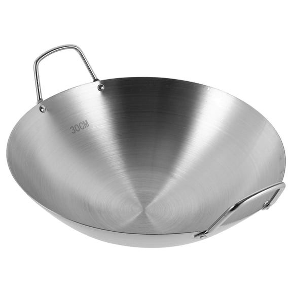 LITINKIMI Plated Silver Stainless Steel Round Bottom Wok for Home Cooking with Dual Handles
