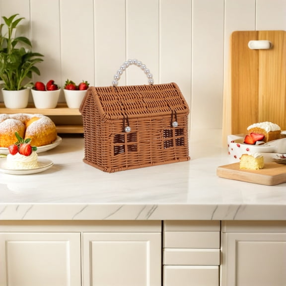 LITINKIMI Portable Boho Style Handwoven Basket with Handle for Summer Beach Camping and Storage
