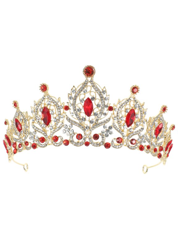 Red Crystal Wedding Crown for Bride Bridal Hair Accessories Decor
