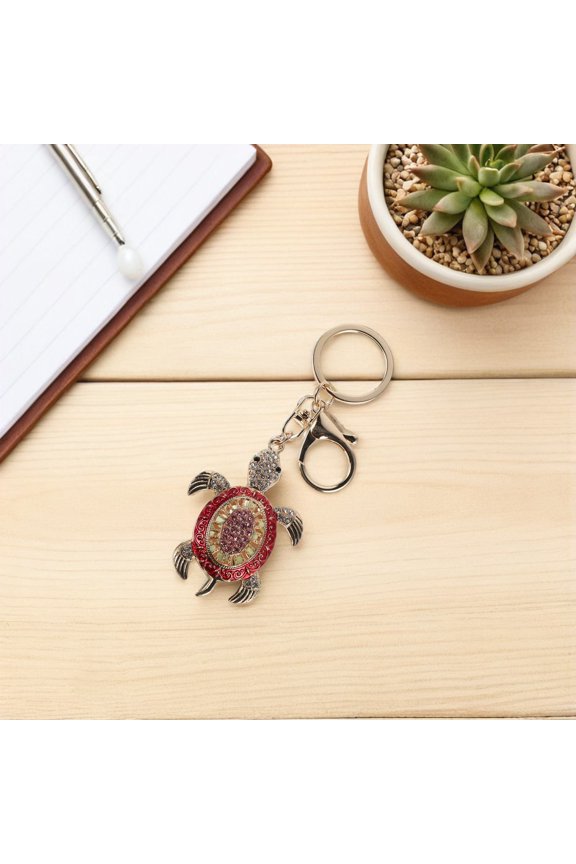Red Crystal Turtle Keychain with Alloy and Sparkling Rhinestones for Handbag Charm Accessory