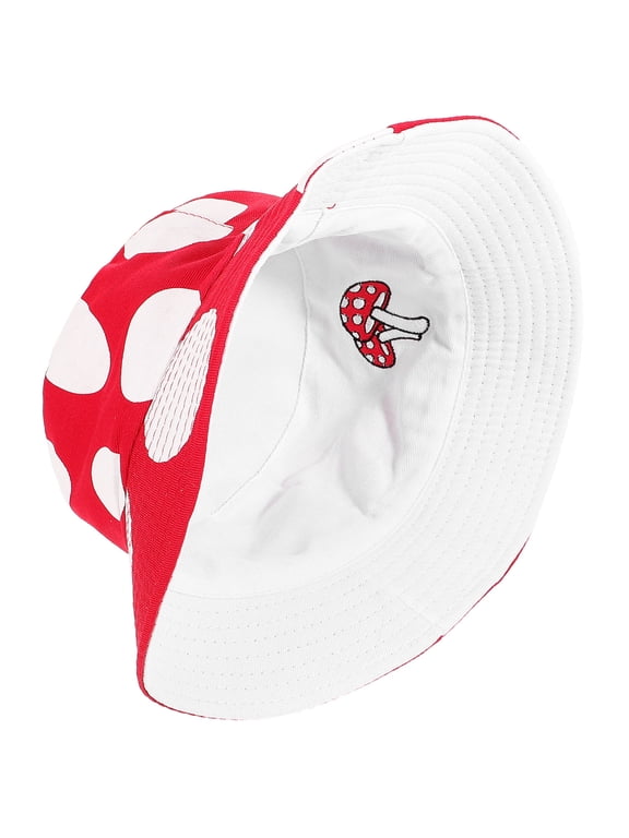 Red Polyester Mushroom Hat Reversible Sun Protection Trendy Summer