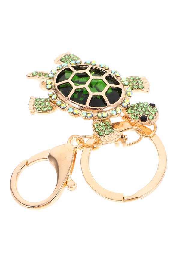 Green Rhinestone Turtle Keychain Pendant, Metal Keyring Charm for Bags, Decorative Accessory