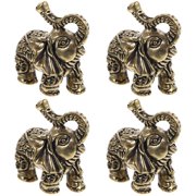 LITINKIMI Set of 4 Retro Golden Brass Elephant Figurines, Home Decor Accents for Living Room or Office