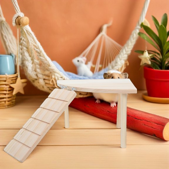 LITINKIMI Small Animal Wooden Cage Ledge with Ramp for Hamster Exploration and Lounging