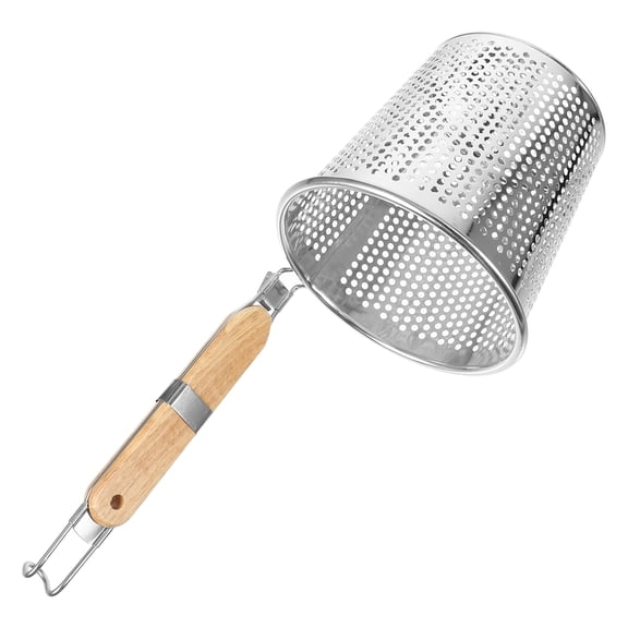 LITINKIMI Stainless Steel Pasta Basket with Wooden Handle Fine Mesh for Kitchen Use 16cm