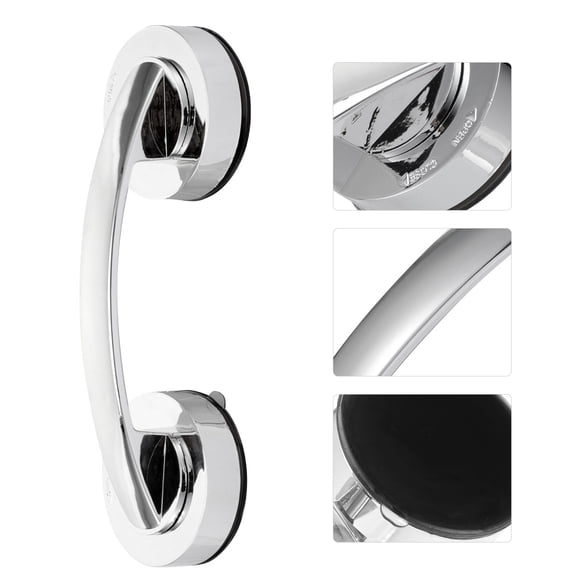 LITINKIMI Suction Cup Door Handle Plated Silver Plastic Durable Grab Bar with Easy No Hole Installation