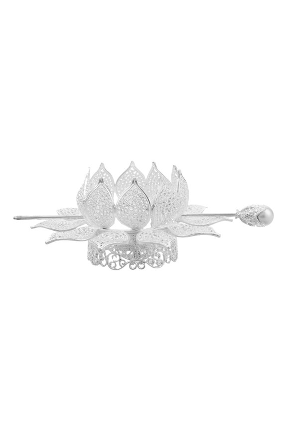 Traditional Chinese Plated Silver Hair Stick with Lotus Design for Hanfu Gatherings and Bridal Wear