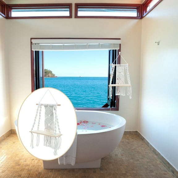 LITINKIMI Wall Hanging Shelf Macrame Wall Hanging Shelf Beige Wood Decor 1Set