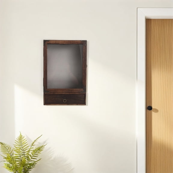 LITINKIMI Wall Mounted Rustic Coffee Wood Shadow Box with Drawer for Displaying Photos and Keepsakes