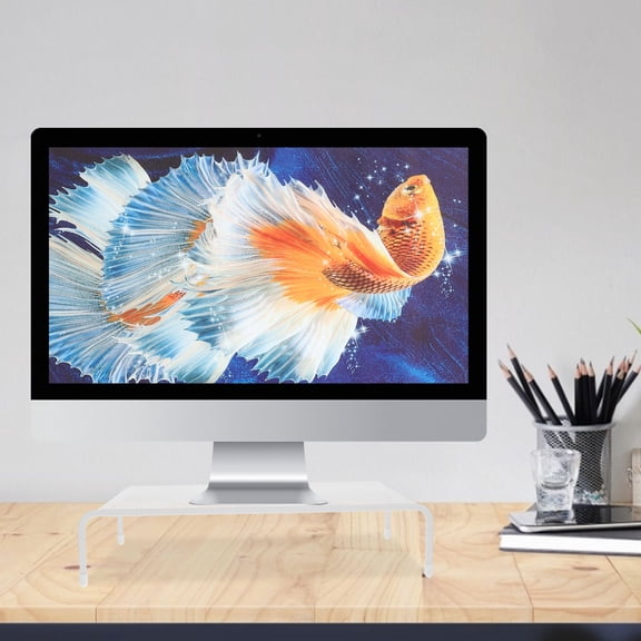 LITINKIMI White Desktop Monitor Stand Riser with Storage Shelf for Workspace Organization