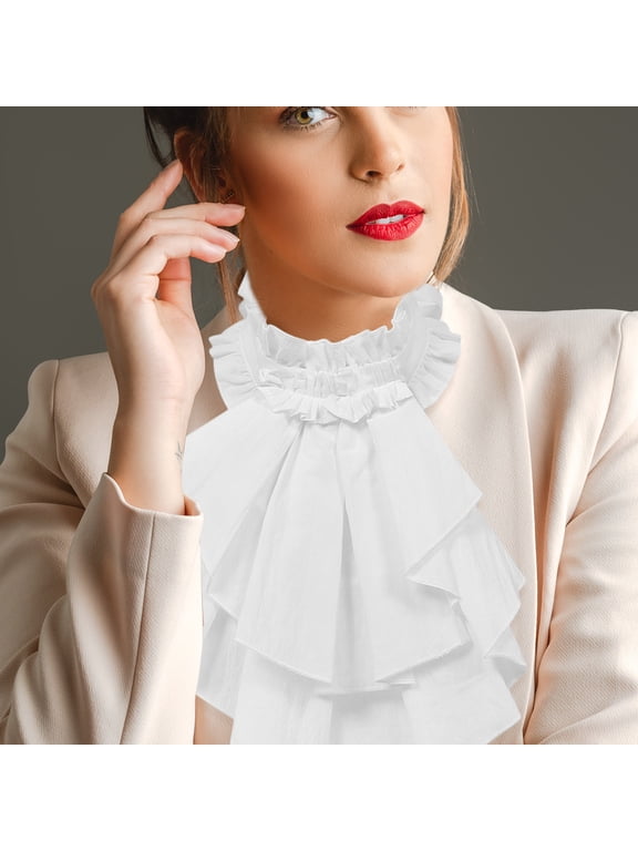 White Vintage Style Detachable Collar with Ruffled Layers and Adjustable Tie, Faux Blouse Accessory for Women