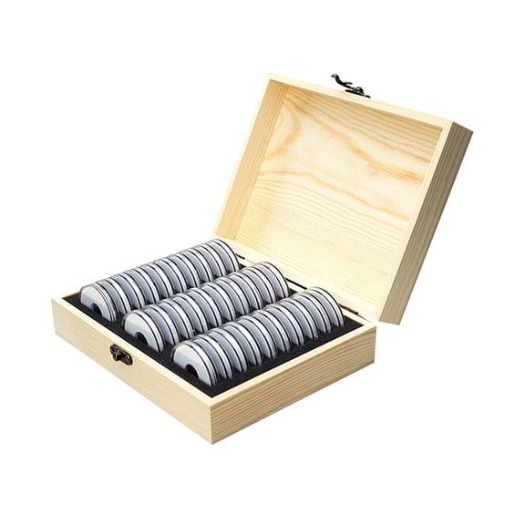 LITINKIMI Wooden Coin Collection Box with Adjustable Gasket for 17 to 37mm Coins