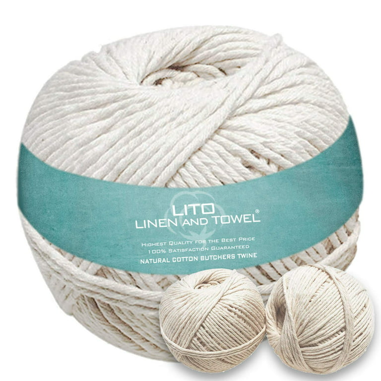 LITO LINEN AND TOWEL 100% Cotton Butchers Twine, Kitchen String, DIY Craft,  11 Ply 200ft, Pack of 2